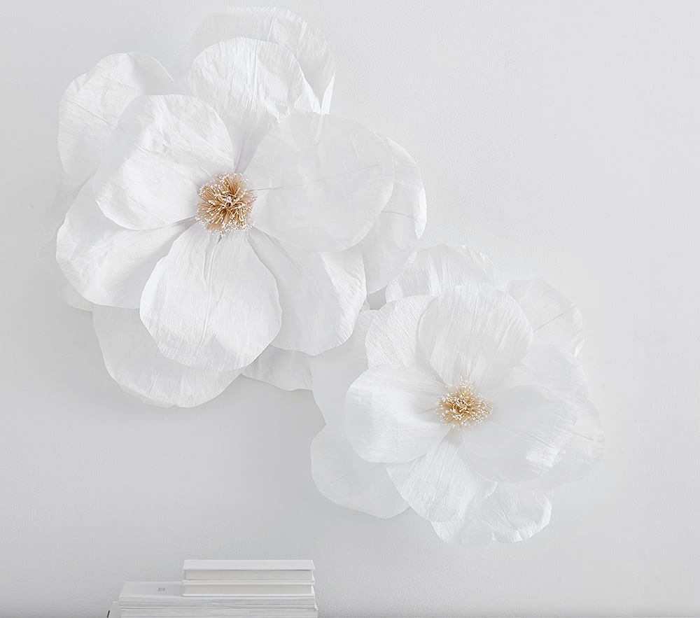 Jumbo Crepe White Paper Flowers Set of 2